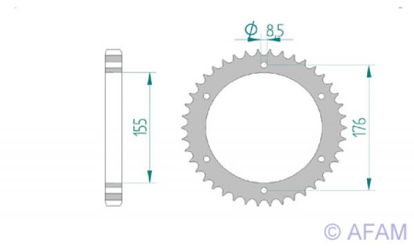 Kettenrad Stahl Teilung 530, Zähne 43