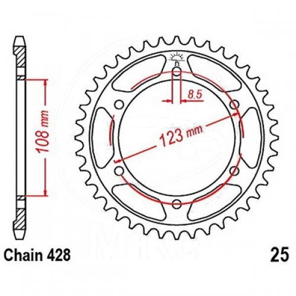 Kettenrad Stahl Teilung 428, Zähne 42