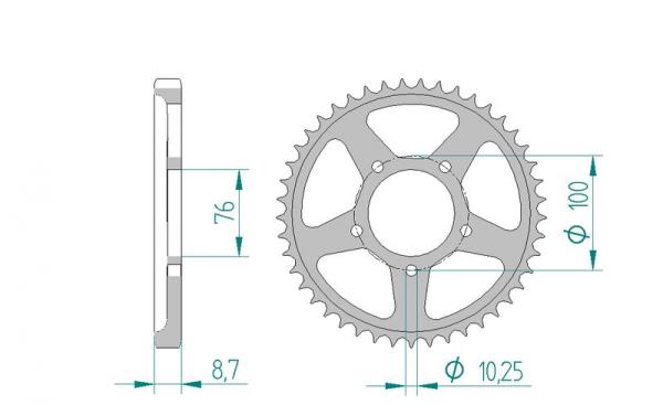 Kettenrad Stahl Teilung 530, Zähne 45