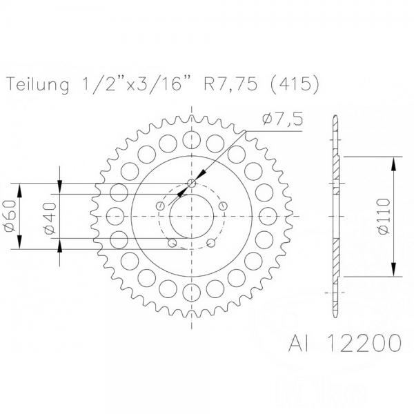 Esjot Kettenrad Alu Teilung 415, Zähne 44