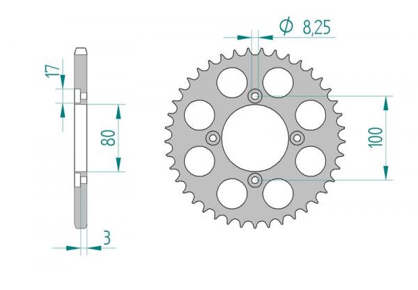 AFAM Kettensatz Alu, SHERCO ST 250 2T, mit A520MX4-G Kette