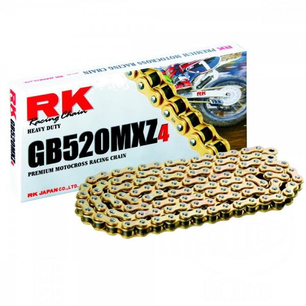 Motocross Kette RK gold GB 520MXZ4 108 Glieder offen mit Clipschloss gold